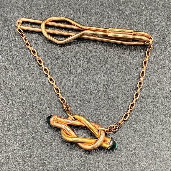 Vintage Mid Century Wedding Two Tone Love Knot Tie Bar Chain - Picture 2 of 15